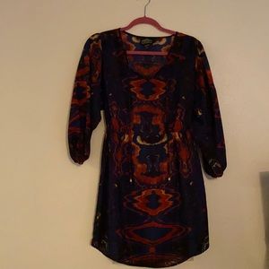 Medium navy blue printed long sleeve dress
